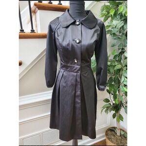 Fabulosity Women Solid Black Polyester Long Sleeve Buttons Front Long Jacket XL